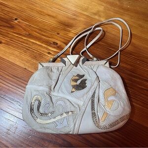 Vintage Sharif Cream & Tan, Leather & Snakeskin Small Shoulder Bag/Clutch